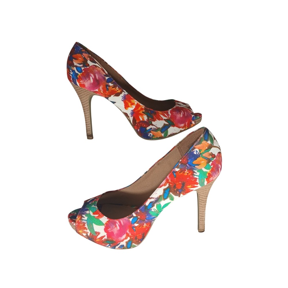 Christian Siriano Peep Toe Pumps 9W Multi Floral High Heel Stiletto 168054